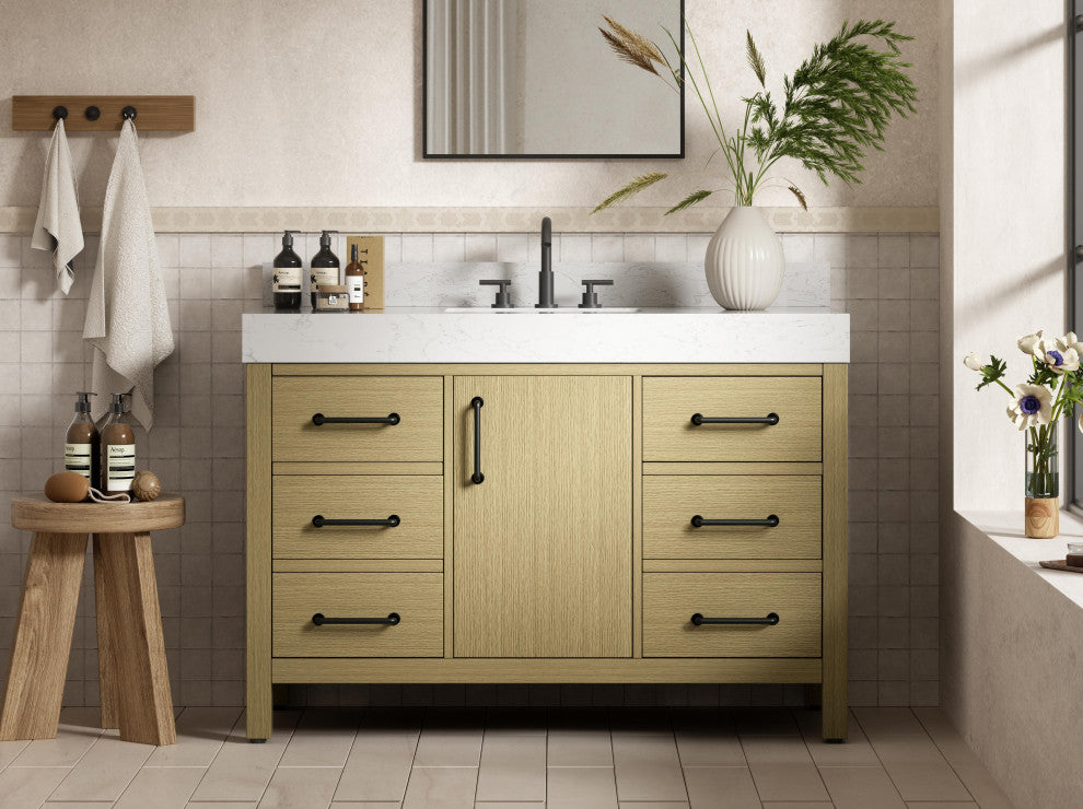 Home Living 48" Single Bathroom Vanity, Honey Brown With Backsplash