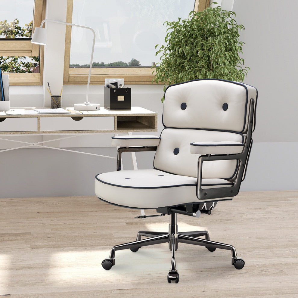 Lobby Mid Back Computer Office Desk Chair, Black Chrome &Navywhite