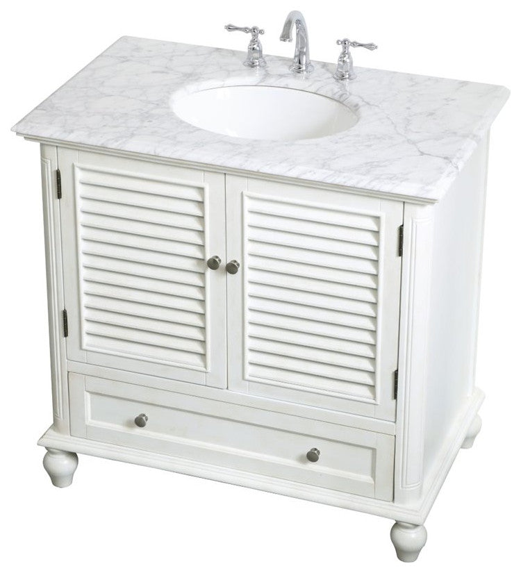 Elegant Decor Rhodes 36" Single Marble Top Bathroom Vanity in Antique White