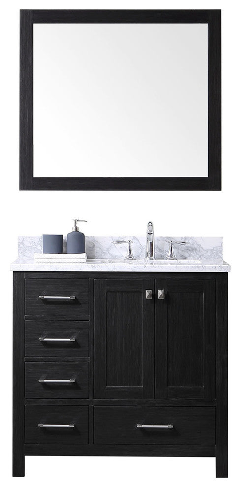 Virtu Caroline Premium 36" Single Bathroom Vanity, Zebra Gray, Mirror