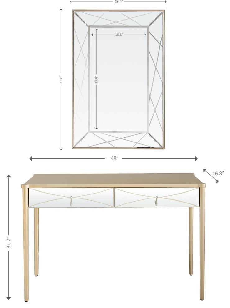 Champagne Finish Mirror and Console Table