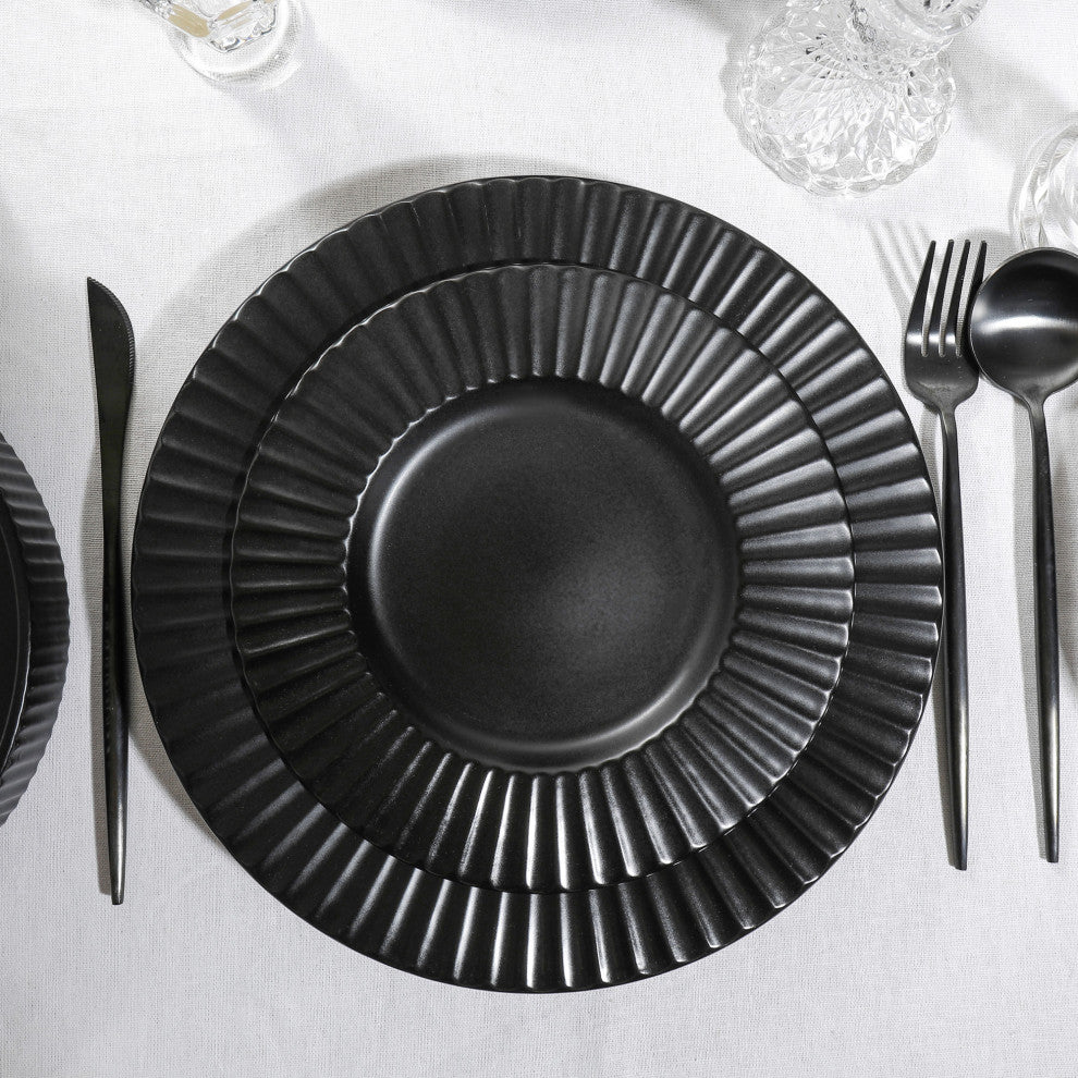 Christian Siriano Lusso Stoneware 16 Piece Dinnerware Set, Black