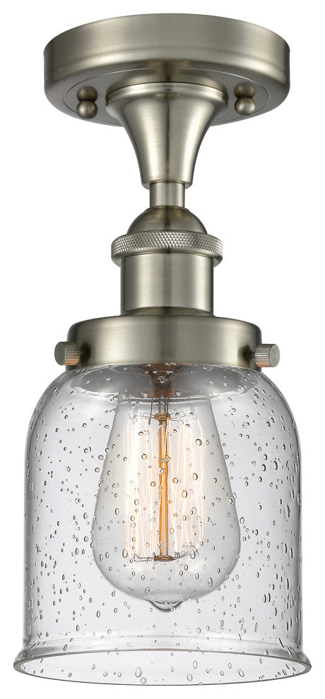 Small Bell 1-Light Flush Mount, Brushed Satin Nickel, Seedy