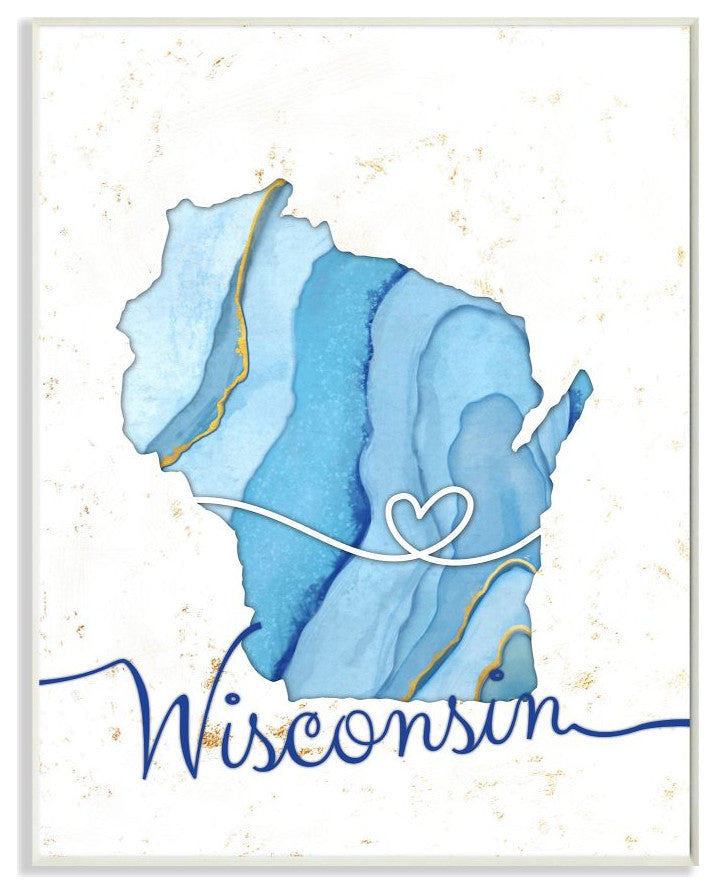 Stupell Industries Wisconsin Agate Blue US State Design, 10 x 15