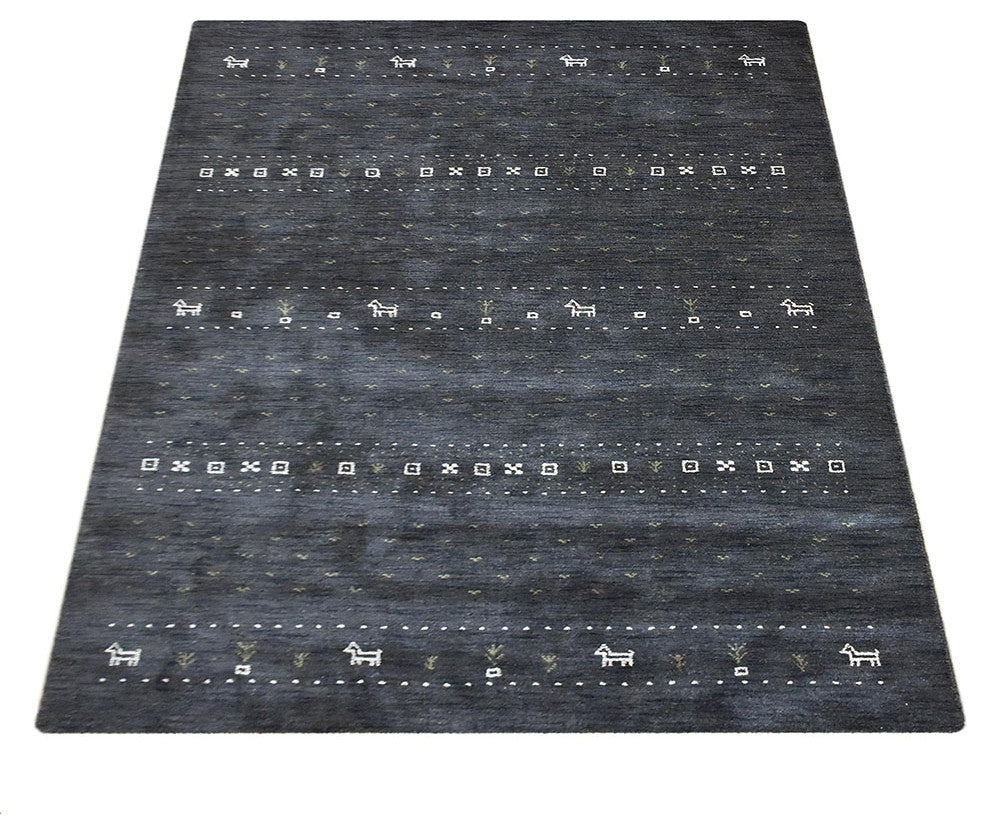 Hand Knotted Loom Wool Area Rug Contemporary Charcoal L00585, [Rectangle] 6'x9'
