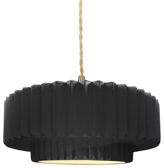 Radiance Medium Tier Pleated Pendant, Gloss Black Frame, Brushed Brass, LED