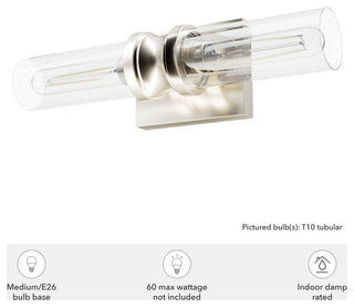 Lenlock Brushed Nickel, Clear Seeded Glass Glass 2 Light 16" Vanity Wall