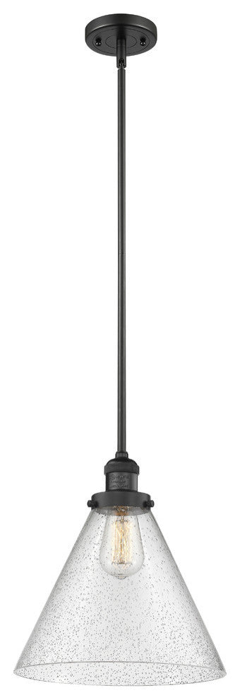 X-Large Cone 1-Light LED Pendant, Matte Black, Glass: Seedy