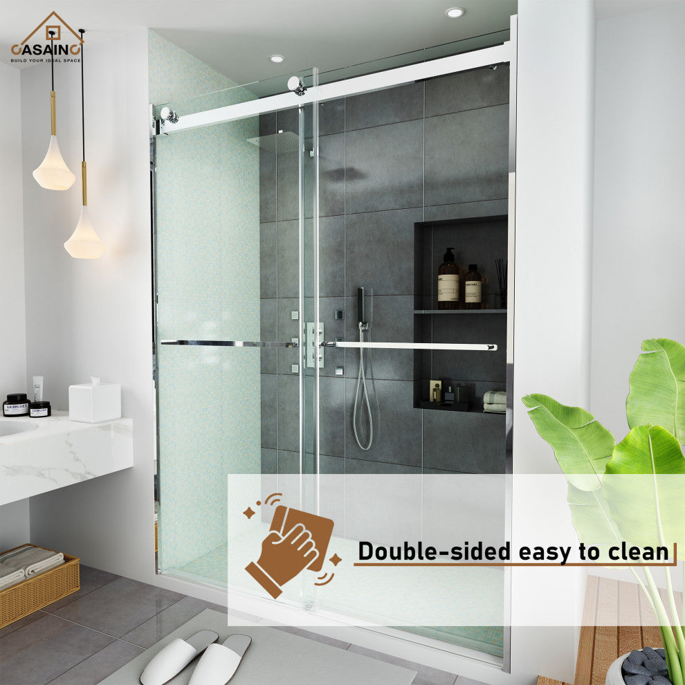 60-in x 76-in Frameless Sliding Shower Door, Chromed