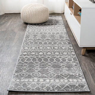 Izil Moroccan Beni Souk Area Rug, Gray/Cream, 2'x8'