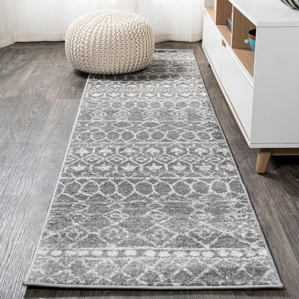 Izil Moroccan Beni Souk Area Rug, Gray/Cream, 2'x8'