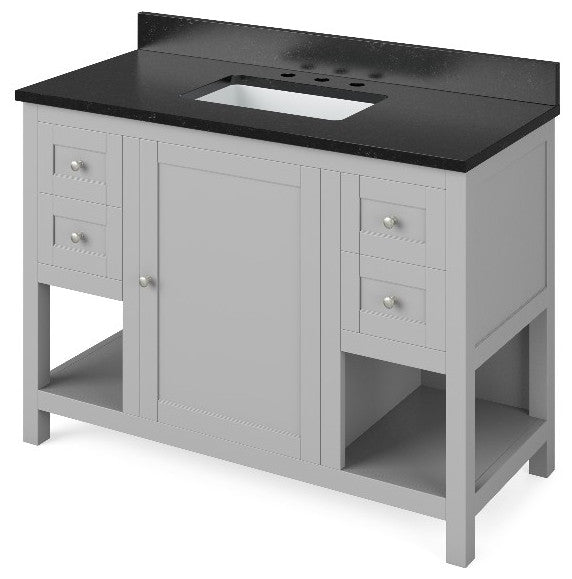 Astoria Transitional 48" Grey Vanity, Black Granite Vanity Top