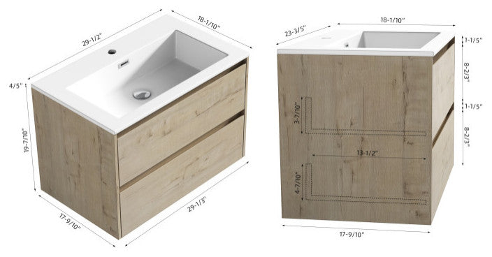 The Marlow Single Bathroom Floating Vanity, Liv, 30"