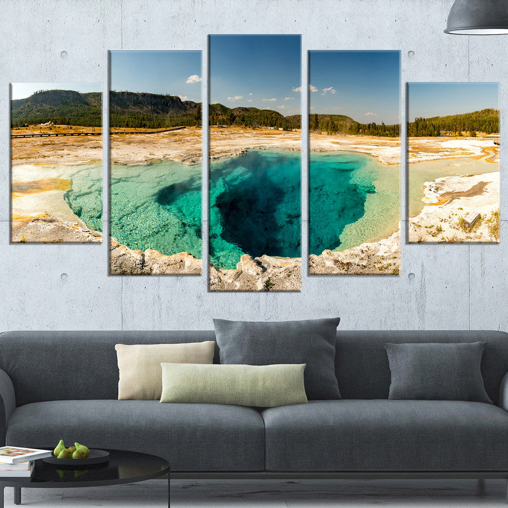"Yellow Stone Pool Panorama" Landscape Print Wall Artwork, 5 Panels, 60"x32"