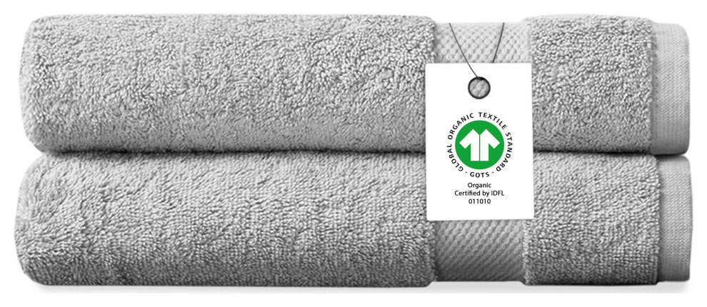 Delara 100% Organic Cotton Plush Hand Towels, Set of 2, 20"x30", Light Grey