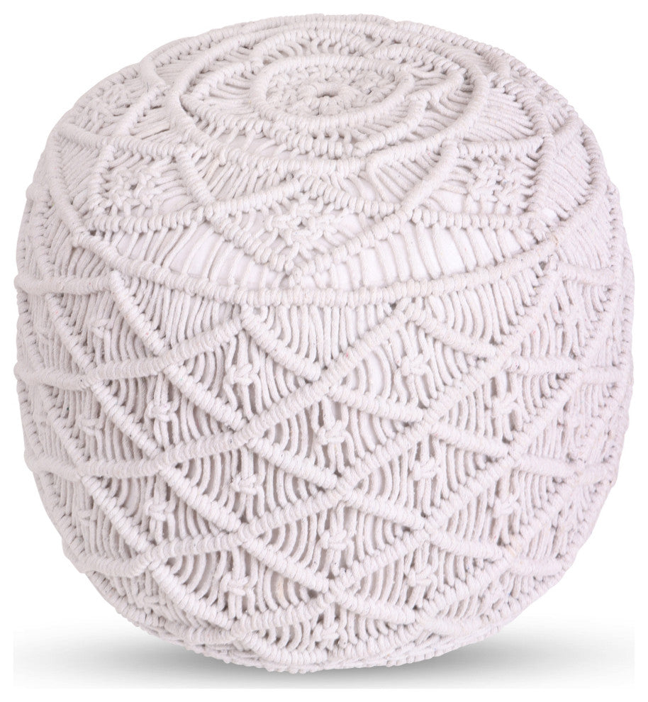 Loft Lyfe Sariya Ottoman, Hand Knitted, Cotton Yarn, White
