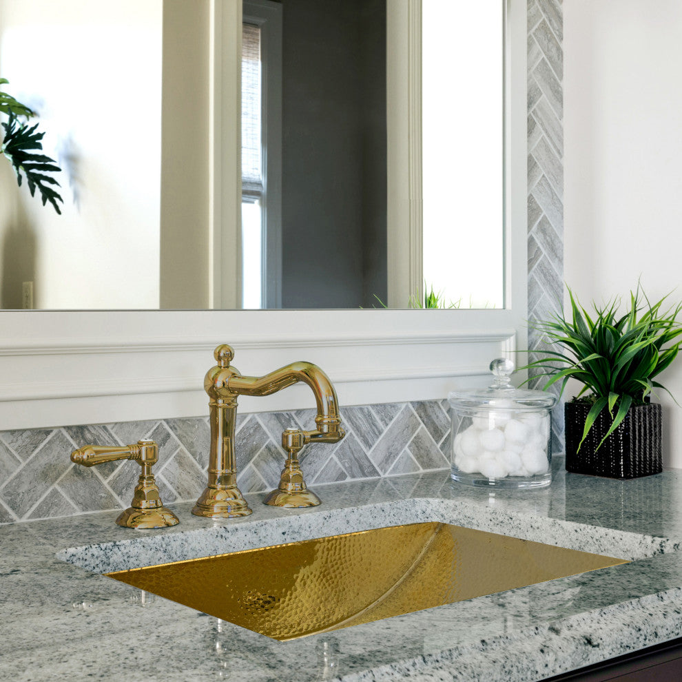 Nantucket Sinks 23.5"x15.5" Hammered Brass Rectangle Undermount Bathroom Sink