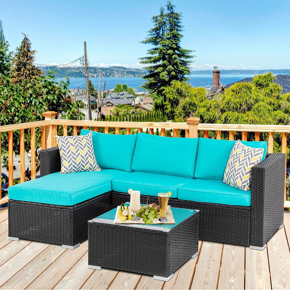 Outdoor Furniture Patio Sets Washable Couch Cushions Upgrade Wicker Black Rattan