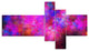 Red Blue Starry Fractal Sky, Abstract Art on Canvas, 60"x32", 5 panels