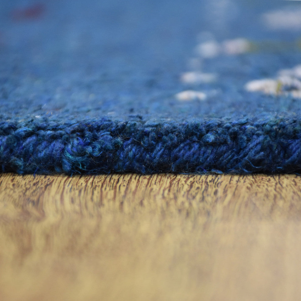 HAND KNOTTED LOOM SILK ECO-FRIENDLY AREA RUG -2'6''x12',Runner,Blue,Contemporary