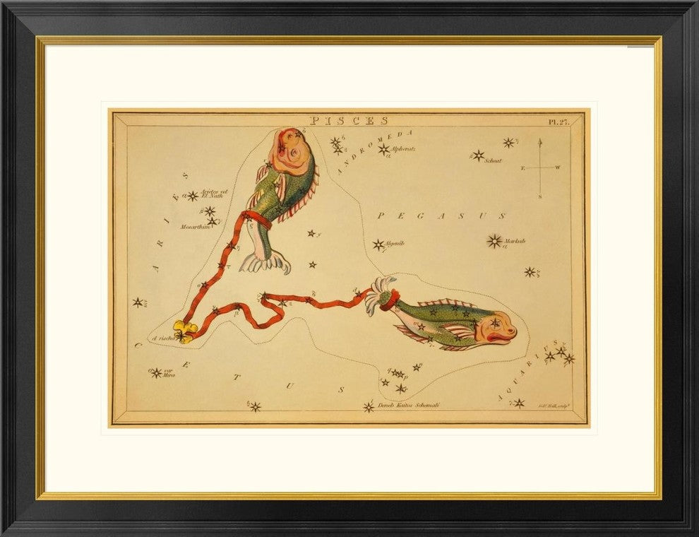 "Pisces, 1825" Framed Digital Print by Jehoshaphat Aspin, 34"x26"