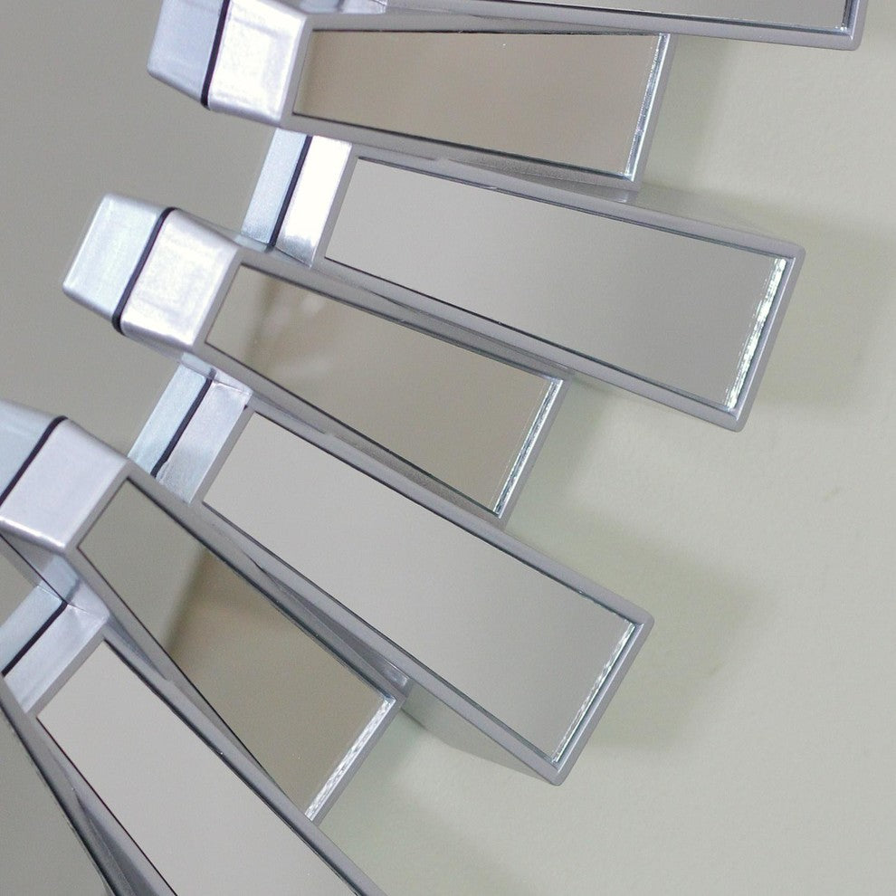 25.5" Aztec Inspired Silver Decorative Round Wall Mirror