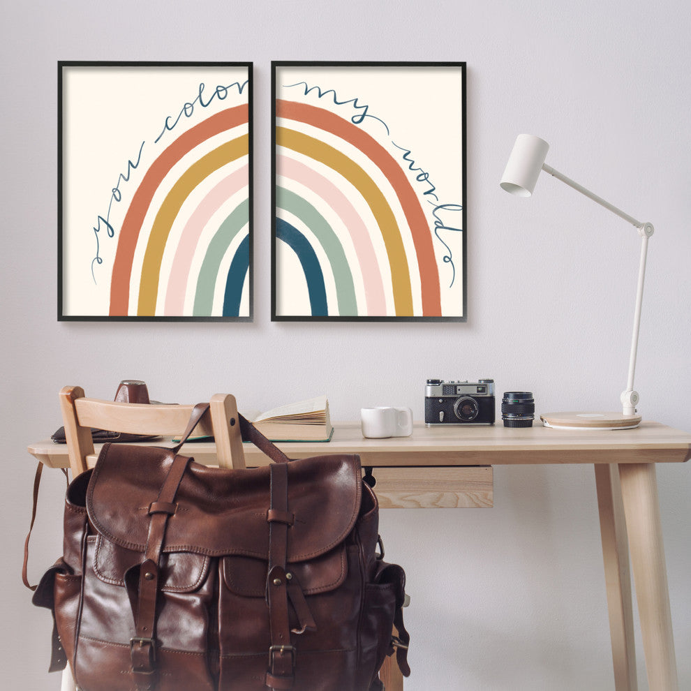 You Color My World Rainbow Script Phrase Design Illustration, 2pc, each 24 x 30