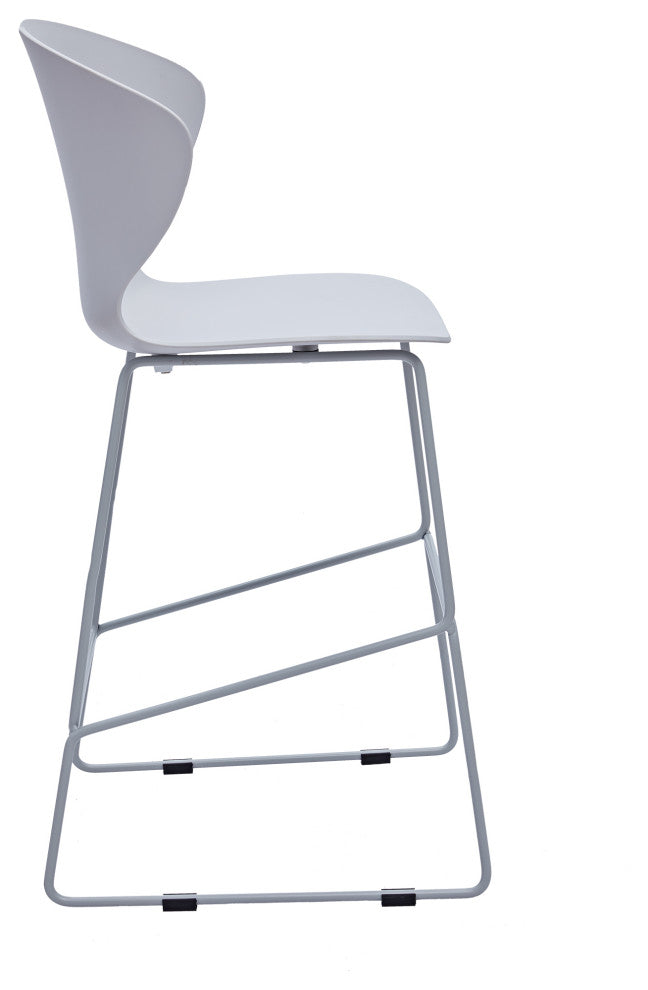 Midcentury Polypropylene Counter Stool, Metal Legs, Set of 2, Light Gray, 26''