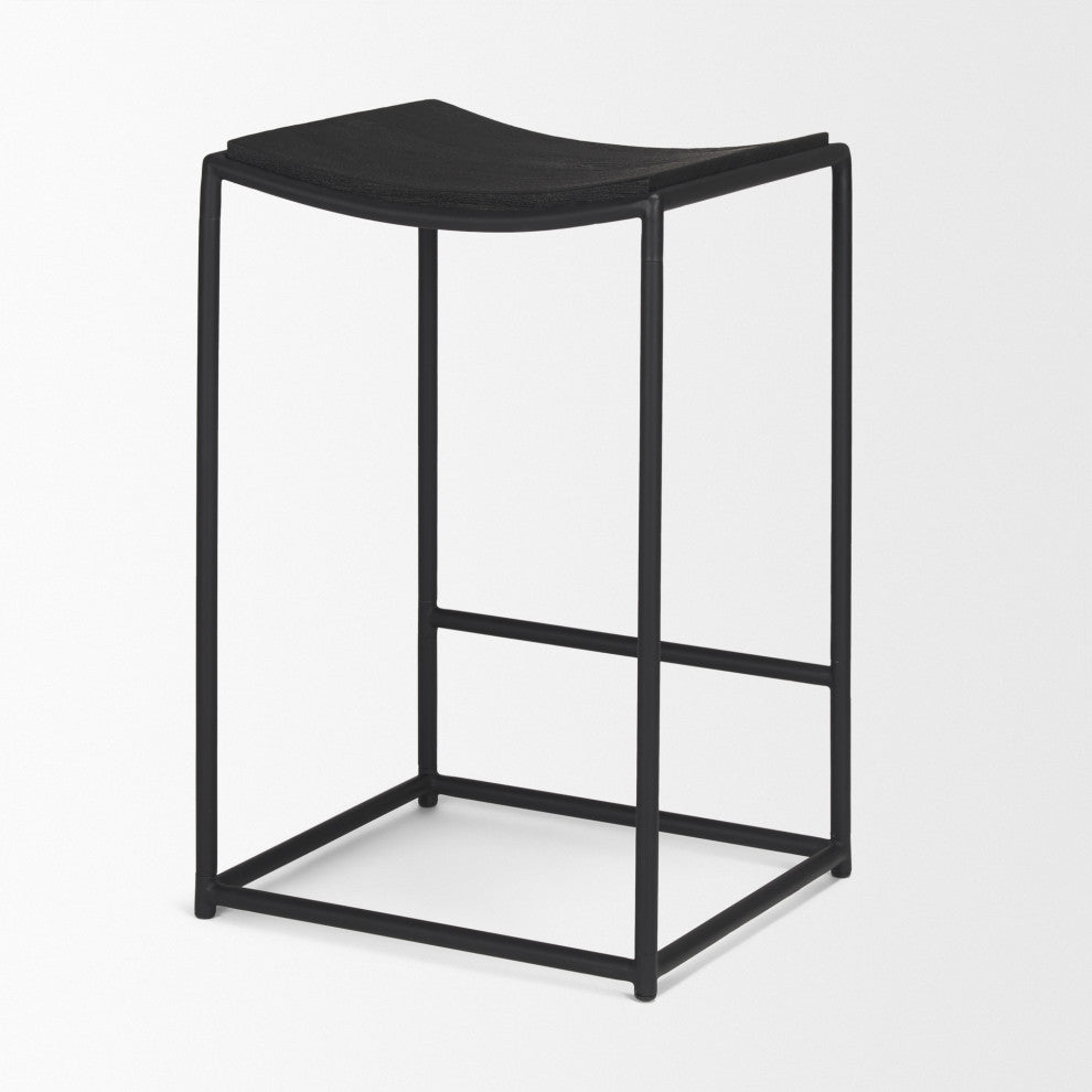 Taniel Textured Black Wood With Black Metal Counter Stool