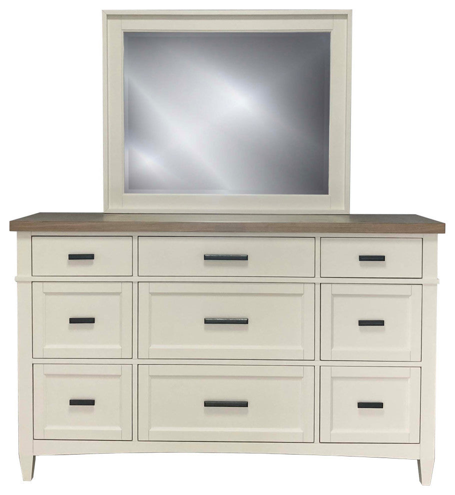Queen Platform Bed With Dresser and Mirror, Queen