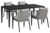 Armen Living Aileen 5-Piece Wicker / Rattan Outdoor Dining Table Set in Black