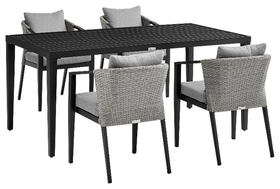Armen Living Aileen 5-Piece Wicker / Rattan Outdoor Dining Table Set in Black
