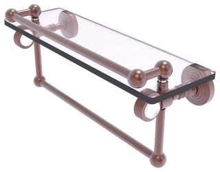 Pacific Grove 16" Groovy Glass Shelf with Towel Bar, Antique Copper