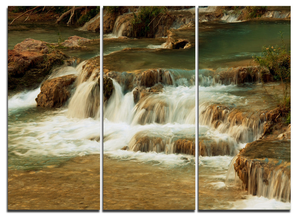 "Waterfall Cascade With White Waters" Wall Art, 3 Panels, 36"x28"