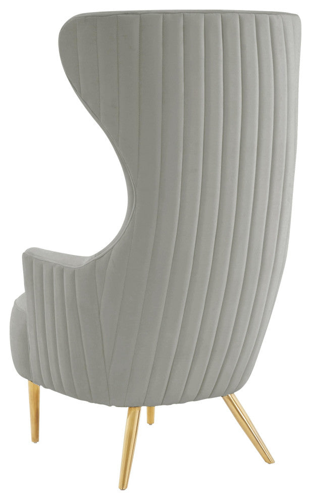 Julia Grey Velvet Channel Tufted Wingback Chair