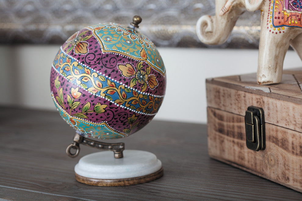 Modern 7" Multicolored Resin and Wood Decorative Lattice Globe