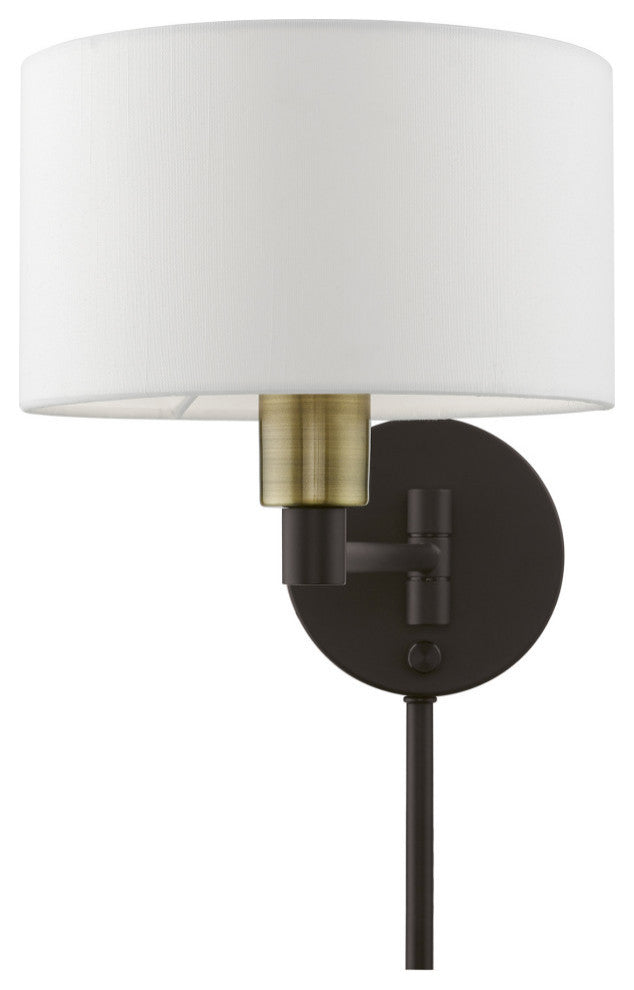 1 Light Bronze with Antique Brass Accent Swing Arm Wall Lamp