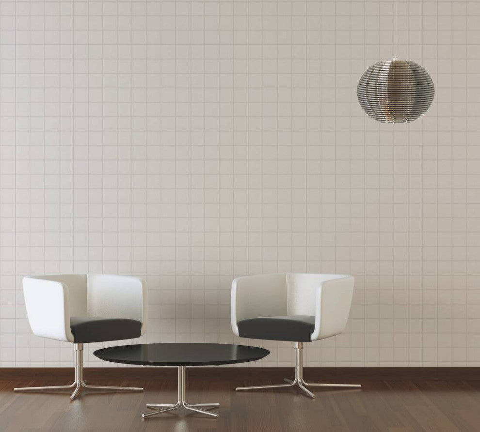 Geometric Textured Wallpaper, Square Pattern, White Metallic, 1 Roll