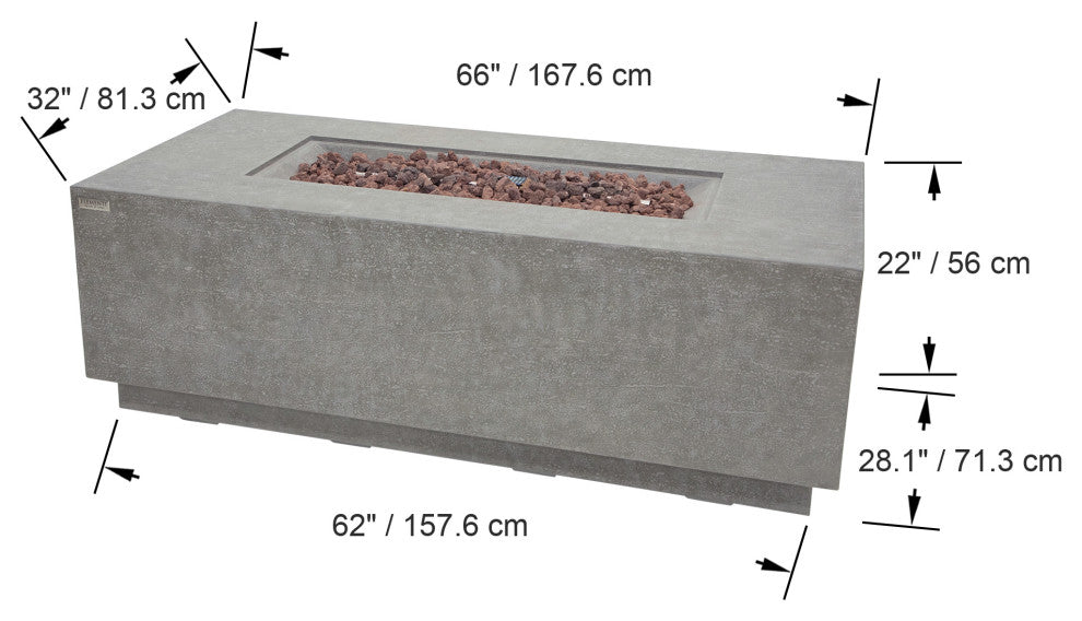 Andes Light Grey Rectangle Concrete Hidden Tank Fire Table