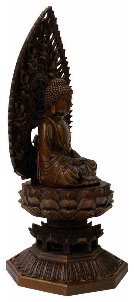 Chinese Brown Sitting Buddha Gautama Amitabha Shakyamuni Wood Statue Hws1762