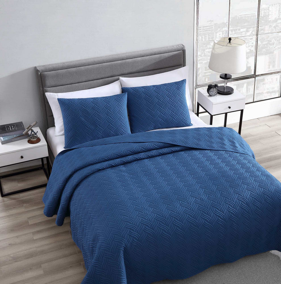 The Nesting Company Willow 3 Piece Quilt and Pillow Sham Set - King - Slate