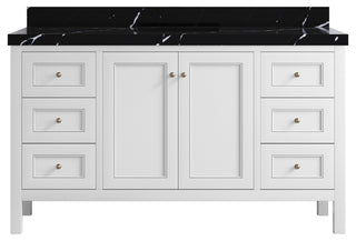 Nashville 60" Single Bathroom Vanity, White 2" Calacatta Black