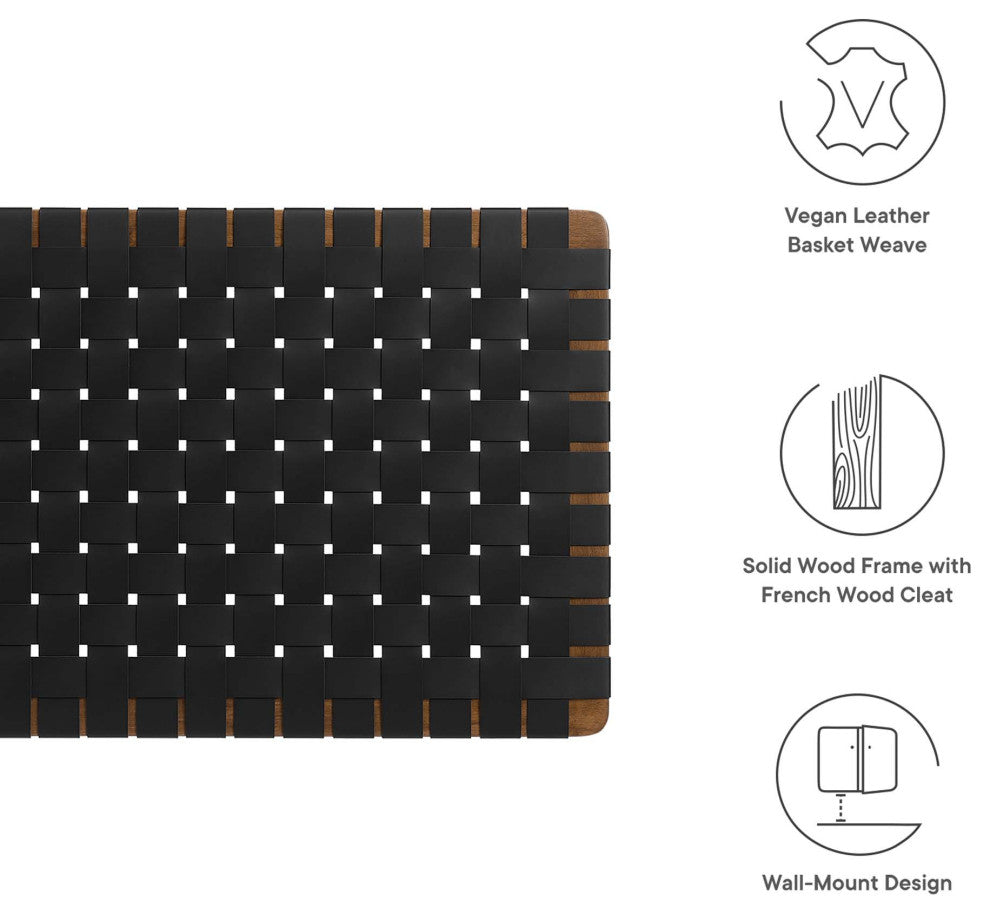 Sparta Weave Wall-Mount Vegan Leather Twin Headboard, Walnut Black
