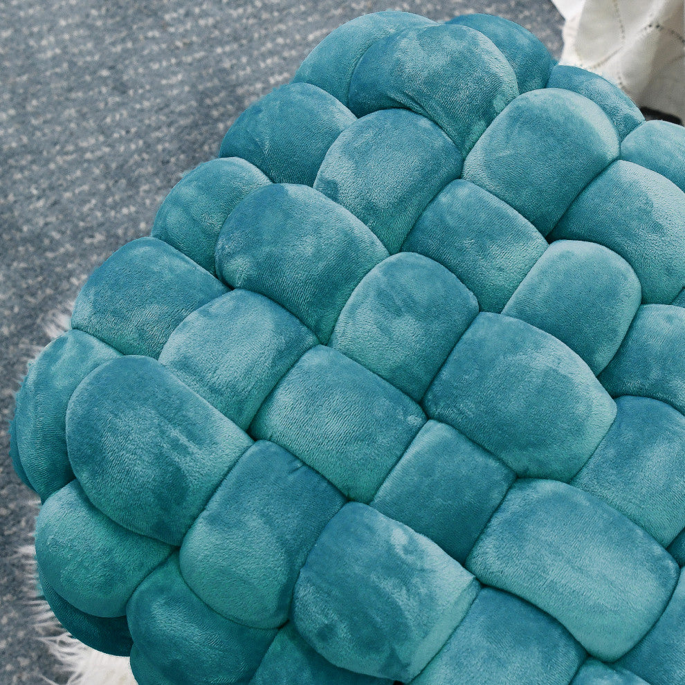 Velvet Pouf Stool Ottoman, Storm Blue, 27''x20''x20''