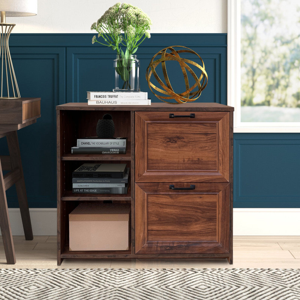 Graham 31.5" Wide 2 Drawer Modern Lateral Filing Cabinet, Walnut Wood Grain