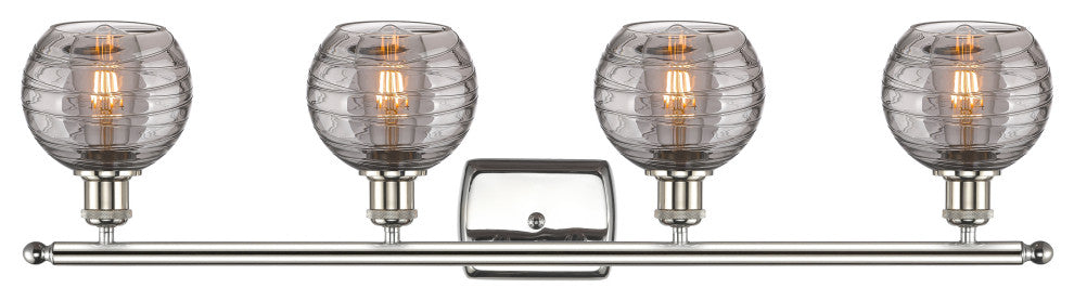 Ballston-Athens Deco Swirl 4-Light 36" Vanity Light Polished Nickel, Light Smoke