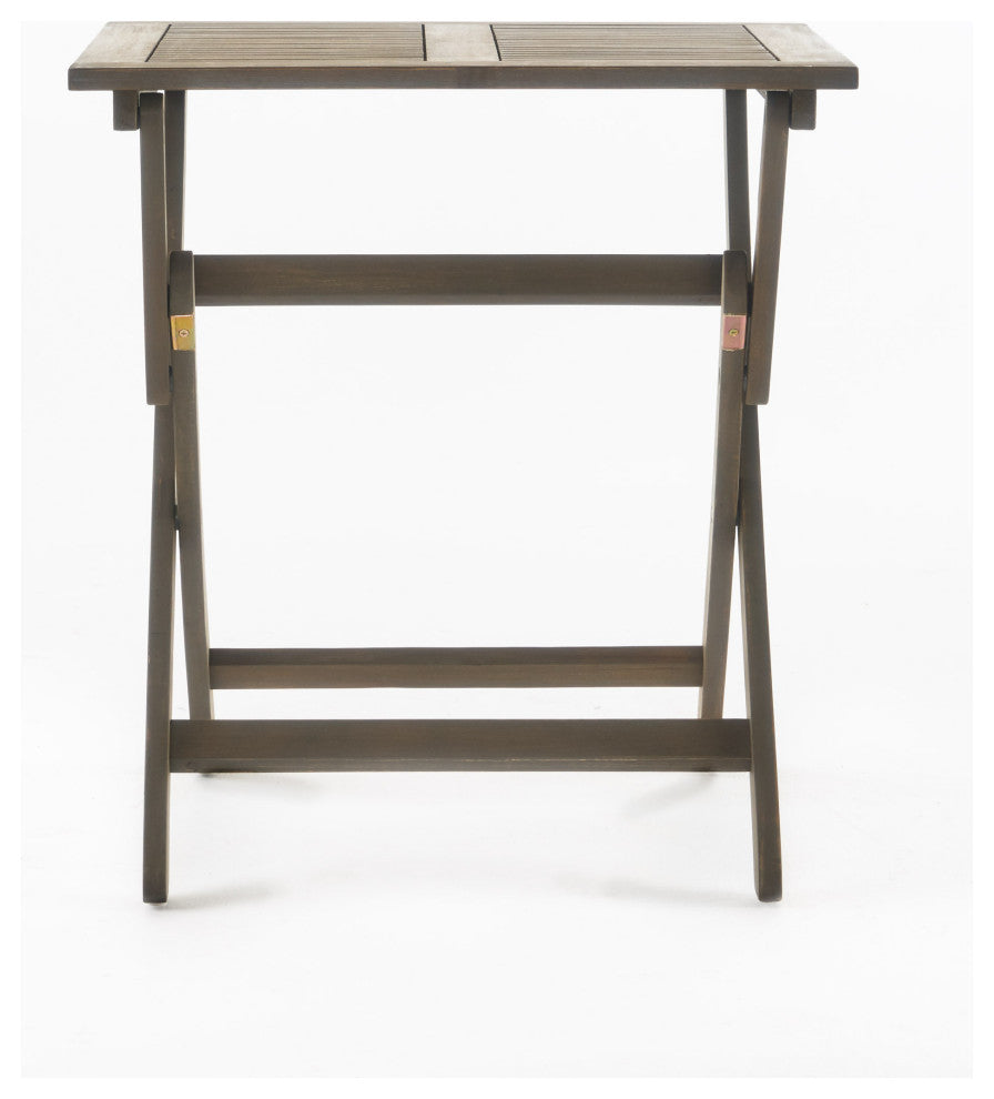 GDF Studio 3-Piece Versaille Outdoor Foldable Gray Acacia Wood Bistro Set, Gray