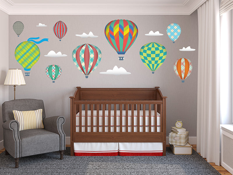 Hot Air Balloons Fabric Wall Decals, Standard Size, Rainbow