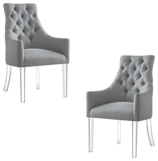 Posh Colton Linen Fabric Dining Chair with Acrylic Legs - Light Gray (Set of 2)