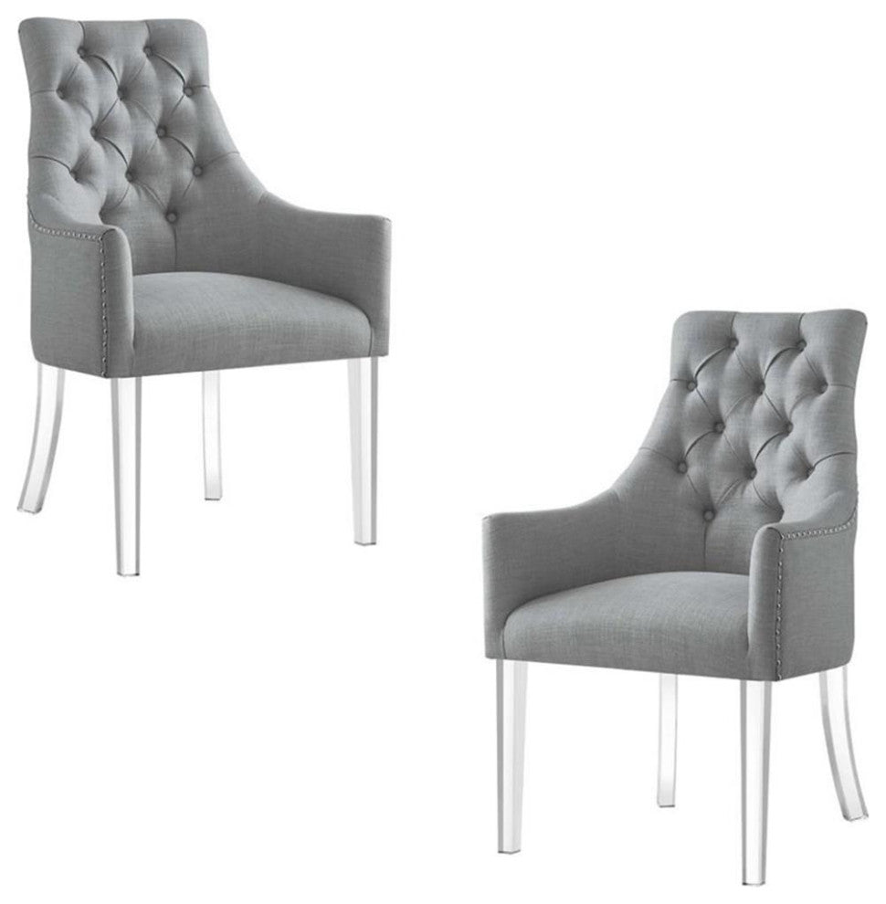 Posh Colton Linen Fabric Dining Chair with Acrylic Legs - Light Gray (Set of 2)